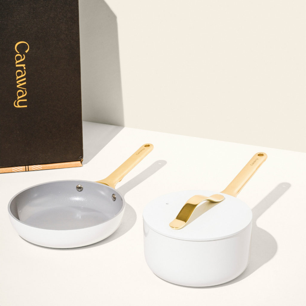 Caraway just launched mini versions of their bestselling ceramic coated fry  and sauce pans today